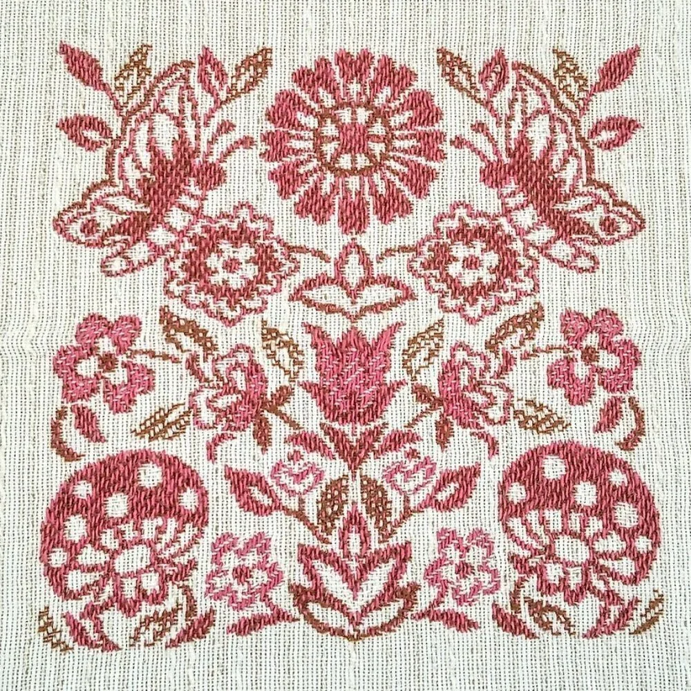 Vintage Red Floral Cotton Linen Fringed Square Woven Napkins